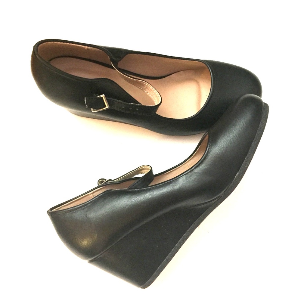 Black Wedge Mary-Jane Heels
